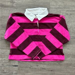 GAP kids Cropped Rugby Shirt - Hot Pink & Burgundy with White Collar